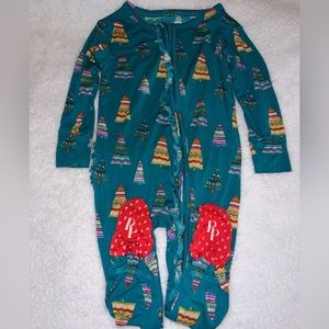 Posh Peanut Sierra Teal Christmas Tree Ruffled Footie 18/24 Months